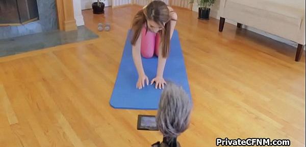  Teen yogi drilled from behind in seethru pants